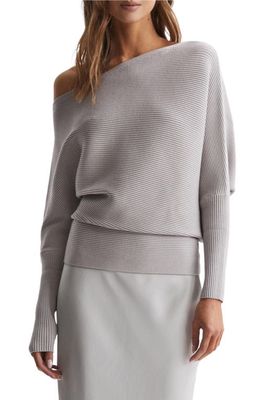 Reiss Lorna Rib Off the Shoulder Sweater in Grey