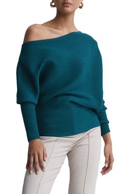 Reiss Lorna Rib Off the Shoulder Sweater in Teal