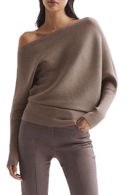 Reiss Lorna Rib One-Shoulder Dolman Sleeve Sweater in Mink