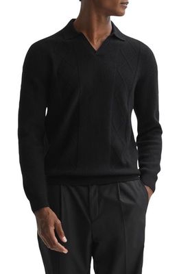 Reiss Malik Textured Wool Polo Sweater in Black