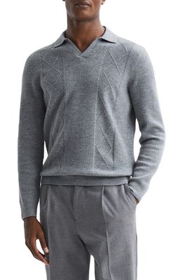 Reiss Malik Textured Wool Polo Sweater in Soft Grey Melange