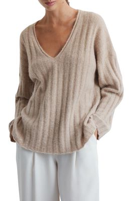 Reiss Margot Rib V-Neck Sweater in Beige