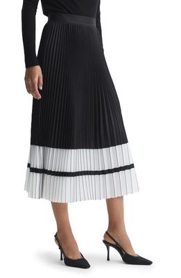 Reiss Marie Colorblock Pleated Midi Skirt in Black White