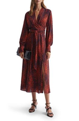 Reiss Maya Print Long Sleeve Maxi Dress in Red