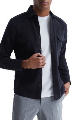 Reiss Miami Solid Cotton Button-Up Shirt in Navy
