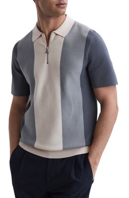 Reiss Milton Colorblock Zip Polo Sweater in Airforce Blue/ecru