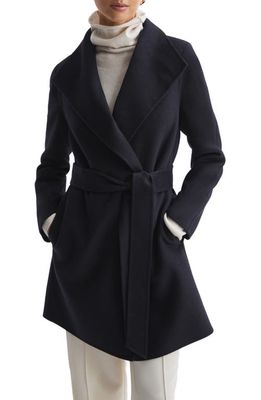 Reiss Mya Belted Wool Blend Coat in Navy