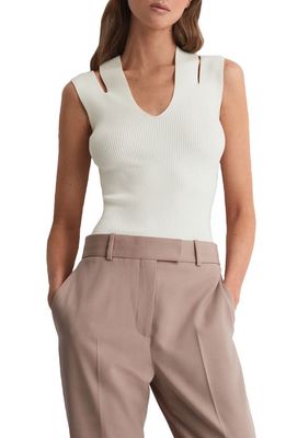 Reiss Nina Rib Split Shoulder Tank in White