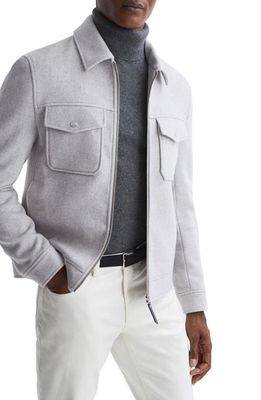 Reiss Peridoe Wool Blend Felted Herringbone Jacket in Soft Grey