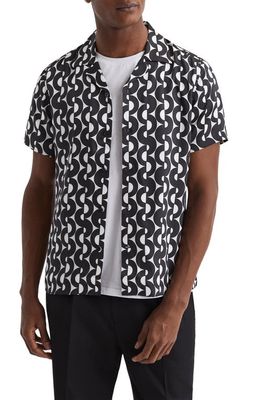 Reiss Peshi Regular Fit Geo Print Short Sleeve Button-Up Shirt in Black/Ivory