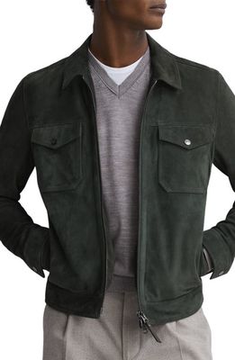 Reiss Pike Suede Jacket in Forest Green