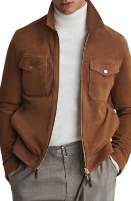Reiss Pike Suede Jacket in Tobacco