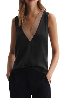 Reiss Pipa Colorblock Sleeveless Stretch Silk Top in Beige Black