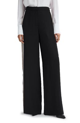 Reiss Poppie Side Stripe Wide Leg Trousers in Black