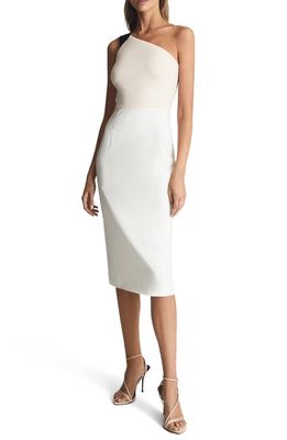 Reiss Riana One-Shoulder Dress in White/Nude