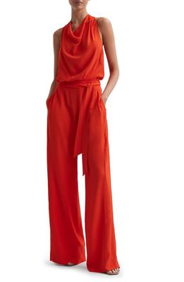 Reiss Riley Cowl Neck Wide Leg Jumpsuit in Orange