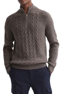 Reiss Rosso Cable Stitch Quarter Zip Sweater in Mink