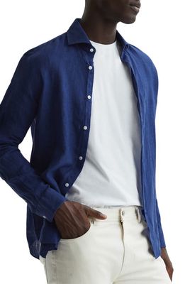 Reiss Ruban Linen Button-Up Shirt in Royal Blue