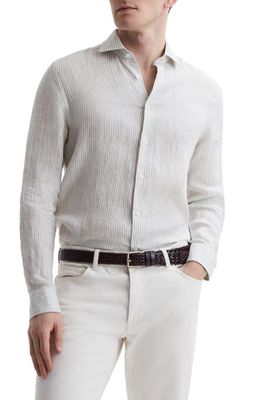 Reiss Ruban Stripe Linen Button-Up Shirt in Oatmeal Stripe