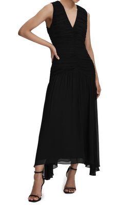 Reiss Saffy Ruched Sleeveless Maxi Dress in Black
