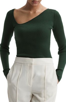 Reiss Sasha Asymmetric Neck Rib Sweater in Green