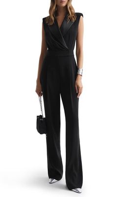 Reiss Saskia Sleeveless Tuxedo Jumpsuit in Black