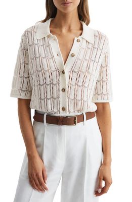 Reiss Savannah Crochet Button-Up Blouse in Ivory