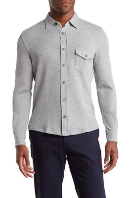 Reiss Scott Thermal Knit Button-Up Shirt in Light Grey Melange