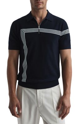 Reiss Sergant Stripe Quarter Zip Polo in Navy