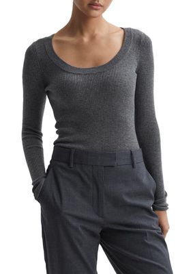 Reiss Sian Rib Wool Blend Sweater in Grey Marl