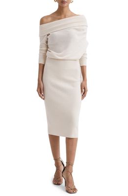 Reiss Sutton Off the Shoulder Long Sleeve Sweater Dress in Cream