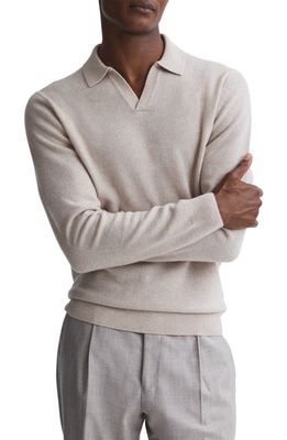 Reiss Swifts Johnny Collar Wool Sweater in Oatmeal Melange