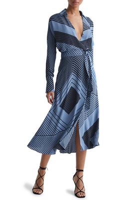 Reiss Talia Mixed Print Long Sleeve Dress in Blue