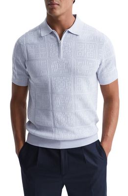 Reiss Textured Mosaic Quarter Zip Polo Sweater in Soft Blue