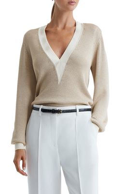 Reiss Tilly V-Neck Sweater in Gold