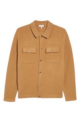 Reiss Tumble Wool Snap-Up Overshirt in Camel