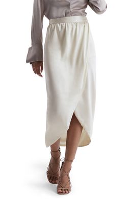 Reiss Tyra Wrap Front Tulip Hem Silk Skirt in Ivory
