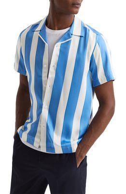 Reiss Virginia Stripe Short Sleeve Button-Up Shirt in Blue/White