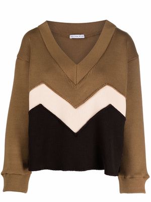 Rejina Pyo V-neck panel knit jumper - Brown
