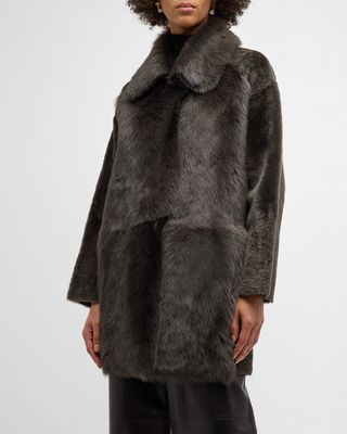 Relaxed Fit Mixed Shearling Coat