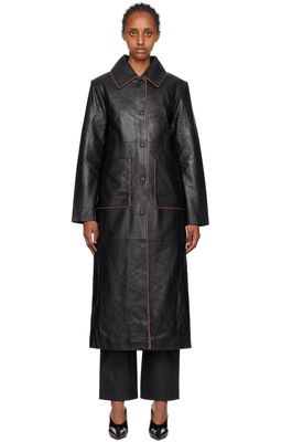 REMAIN Birger Christensen Black Semi-Fitted Leather Coat