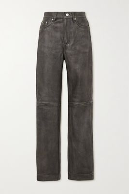 REMAIN Birger Christensen - Distressed Textured-leather Straight-leg Pants - Black
