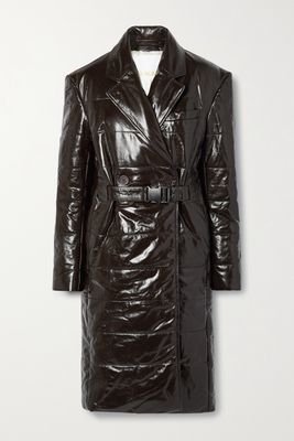 REMAIN Birger Christensen - Gia Double-breasted Quilted Padded Patent-leather Coat - Brown
