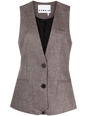 REMAIN button-up herringbone waistcoat - Brown