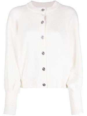 REMAIN hammered buttons crew neck cardigan - White