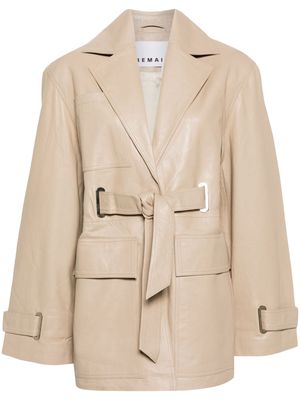 REMAIN notched-lapel belted leather jacket - Neutrals