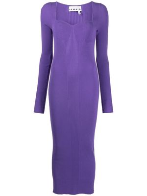 REMAIN ribbed-knit sweetheart neck dress - Purple