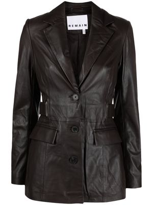REMAIN single-breasted leather blazer - Brown
