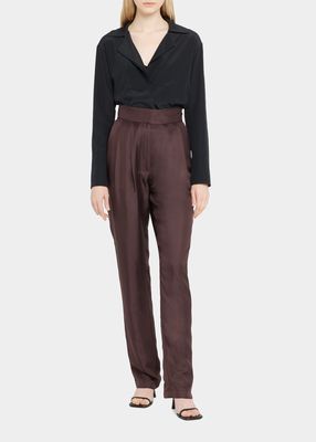 Remi Silk Pleated Straight Trousers