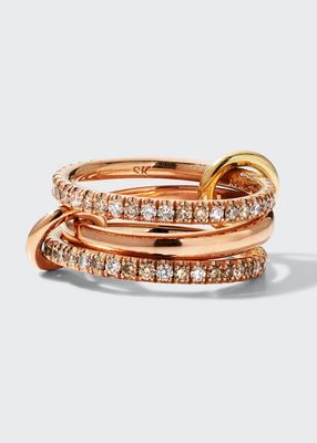Remy Three Linked Ring in 18K Rose Gold with U-Pave Champagne, Cognac and White Diamonds